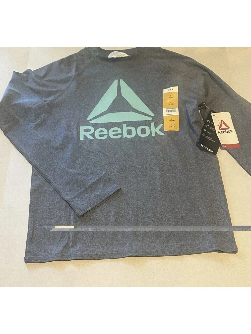 Reebok Kids Rash Guard Size 8 Long Sleeve Gray With Black